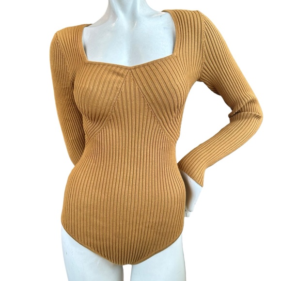 Abercrombie & Fitch Corset Style Ribbed Long Sleeve Sweater Bodysuit Size Small - Picture 1 of 9